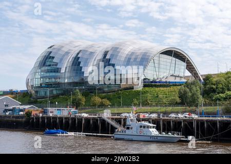 View of The Sage Gateshead music venue, now known as The Glasshouse, across the River Tyne from Newcastle upon Tyne, UK. Stock Photo