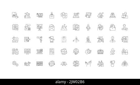 Product management concept illustration, linear icons, line signs set, vector collection Stock Vector