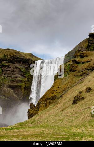 Skógafoss, a large waterfall on the River Skóga, southern region of Iceland. Stock Photo
