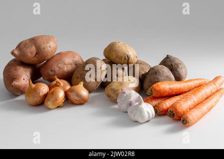 close up of different raw vegetables on table Stock Photo