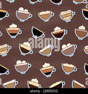 Seamless pattern with different doodle coffee drinks. Stock Vector