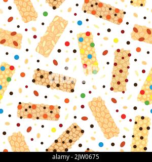 Seamless pattern with different flat colorful granola bars. Stock Vector