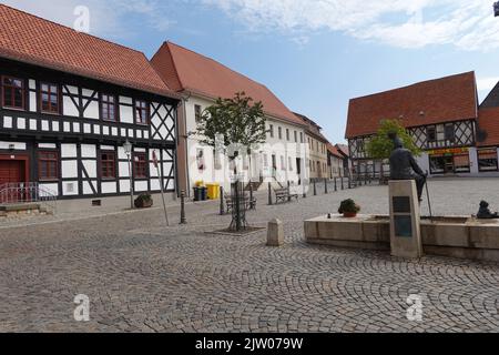 Historic market square, Harzgerode, Saxony-Anhalt, Germany, Europe Stock Photo