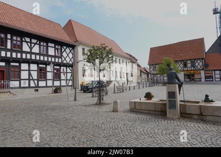 Historic market square, Harzgerode, Saxony-Anhalt, Germany, Europe Stock Photo