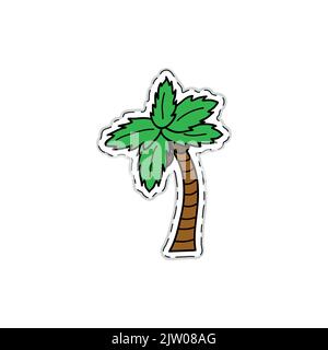 Hand drawn colored sticker of palm tree isolated on white background. Stock Vector