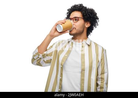 man drinking takeaway coffee from paper cup Stock Photo