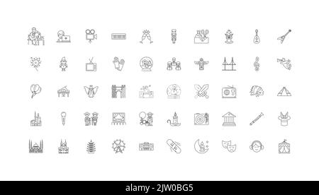 Culture concept illustration, linear icons, line signs set, vector collection Stock Vector