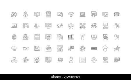 Web programming ideas, linear icons, line signs set, vector collection Stock Vector