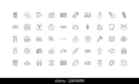 Food products ideas, linear icons, line signs set, vector collection Stock Vector