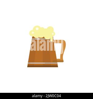 Colorful flat beer in wooden mug isolated on white background. Stock Vector