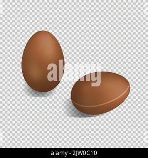 Realistic chocolate eggs with shadows isolated on transparent background. Stock Vector