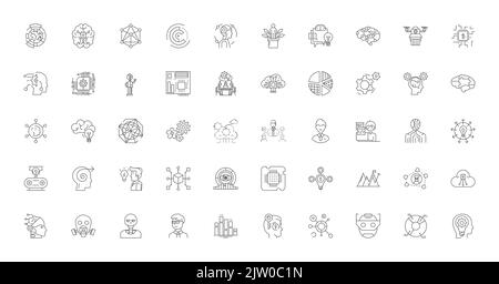 Artifical intelligence ideas, linear icons, line signs set, vector collection Stock Vector