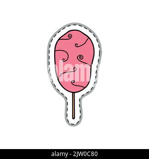Colorful doodle sticker or patch with cotton candy isolated on white background. Stock Vector