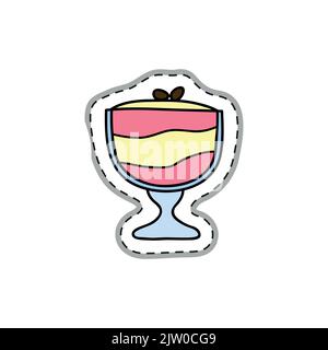 Ice cream or creamy dessert sticker or patch in doodle style isolated on white background. Stock Vector