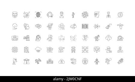 Virtual reality ideas, linear icons, line signs set, vector collection Stock Vector