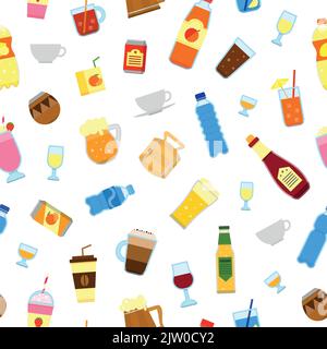 Seamless pattern with flat colorful liquid drinks. Stock Vector
