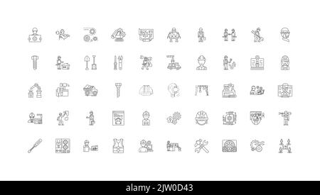 Mechanics ideas, linear icons, line signs set, vector collection Stock Vector