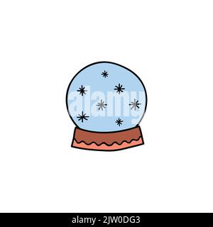 Hand drawn simple glass globe ball with snowflakes isolated on white background. Stock Vector