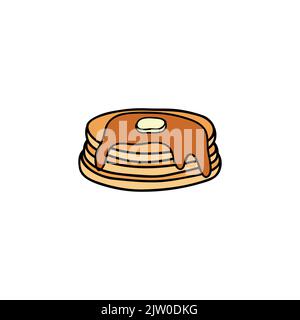 Hand drawn colored American pancakes isolated on white background. Stock Vector