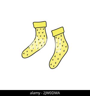 Hand drawn colored yellow knitted socks isolated on white background. Stock Vector