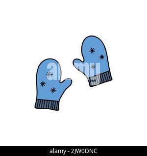 Doodle colored warm knitted mittens isolated on white background. Stock Vector