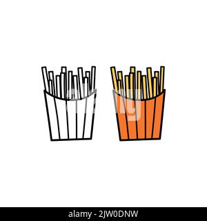 Doodle colored french fries isolated on white background. Stock Vector