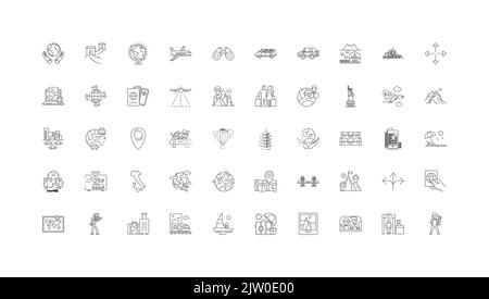 World travel ideas, linear icons, line signs set, vector collection Stock Vector