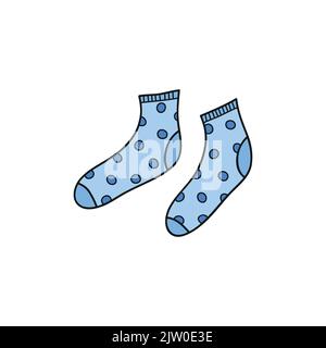 Hand drawn colored blue socks with polka dots isolated on white background. Stock Vector