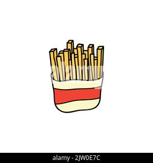 Hand drawn colored french fries isolated on white background. Stock Vector
