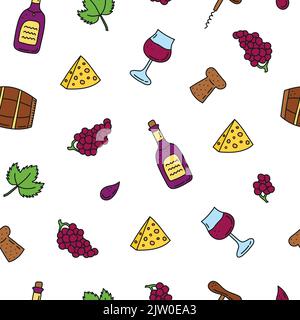 Seamless pattern with doodle colored wine icons. Stock Vector