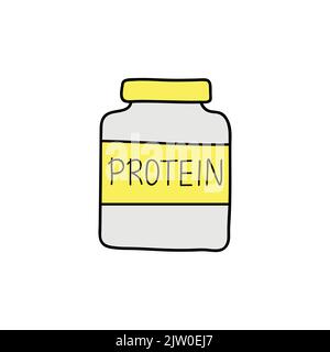 Doodle colored protein bottle icon isolated on white background. Stock Vector