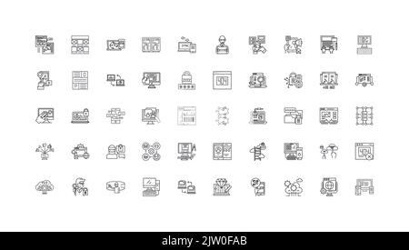 Programming, coding ideas, linear icons, line signs set, vector collection Stock Vector