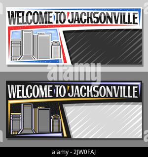 Vector layouts for Jacksonville with copy space, decorative voucher with line illustration of jacksonville city scape on day and dusk sky background, Stock Vector