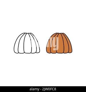 Doodle colored and outline bundt or flan cake isolated on white background. Stock Vector