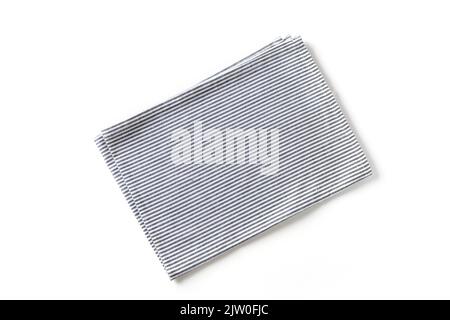 Cooking kitchen gray striped towel isolated on white background. Top view. Stock Photo