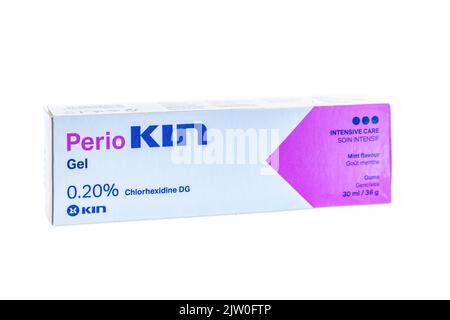 Huelva, Spain - September 2, 2022: Perio Kin chlorhexidine 0.20% gel for periodontal and peri-implant treatment. It is bioadhesive for topical applica Stock Photo