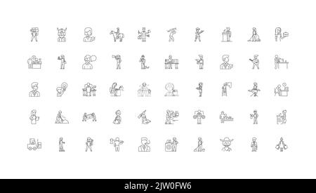 Professions ideas, linear icons, line signs set, vector collection Stock Vector
