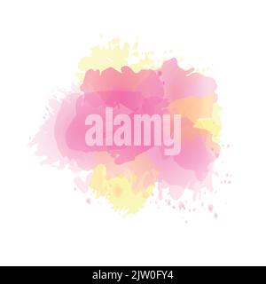 Vector watercolor splash in pink, yellow colors isolated on white background. Stock Vector