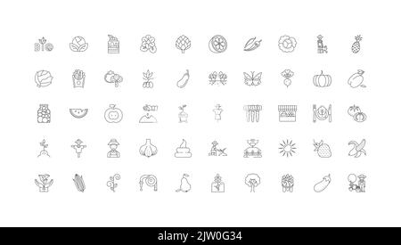 Vegetables and fruits ideas, linear icons, line signs set, vector collection Stock Vector