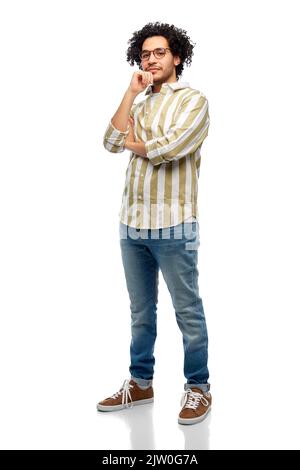 thinking man in glasses Stock Photo