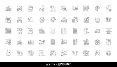 Business valuation concept illustration, linear icons, line signs set, vector collection Stock Vector