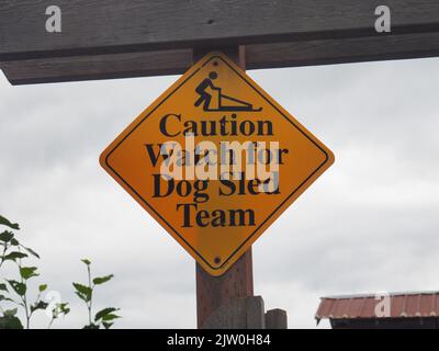 Watch for Dog Sled Team Caution Sign Stock Photo