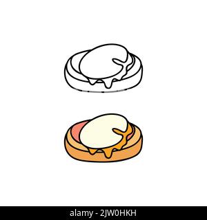 Hand drawn colored and outline eggs Benedict isolated on white background. Stock Vector