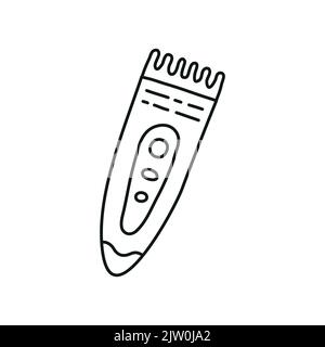 Doodle outline hair clipper icon isolated on white background. Stock Vector