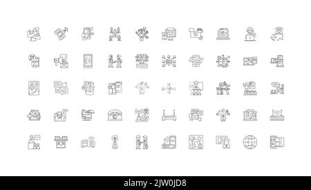 Connection concept illustration, linear icons, line signs set, vector collection Stock Vector