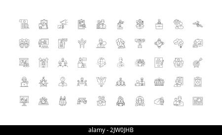 Coaching concept illustration, linear icons, line signs set, vector collection Stock Vector