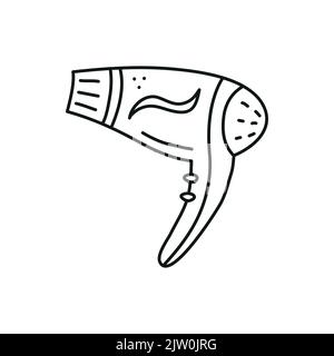 Doodle outline hair dryer icon isolated on white background. Stock Vector