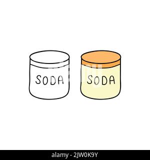 Hand drawn outline and colored baking soda isolated on white background. Stock Vector