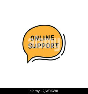 Doodle colored online support chat bubble isolated on white background. Stock Vector