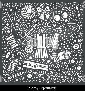 Set of hand made doodles with symbols around isolated on the blackboard. Stock Vector